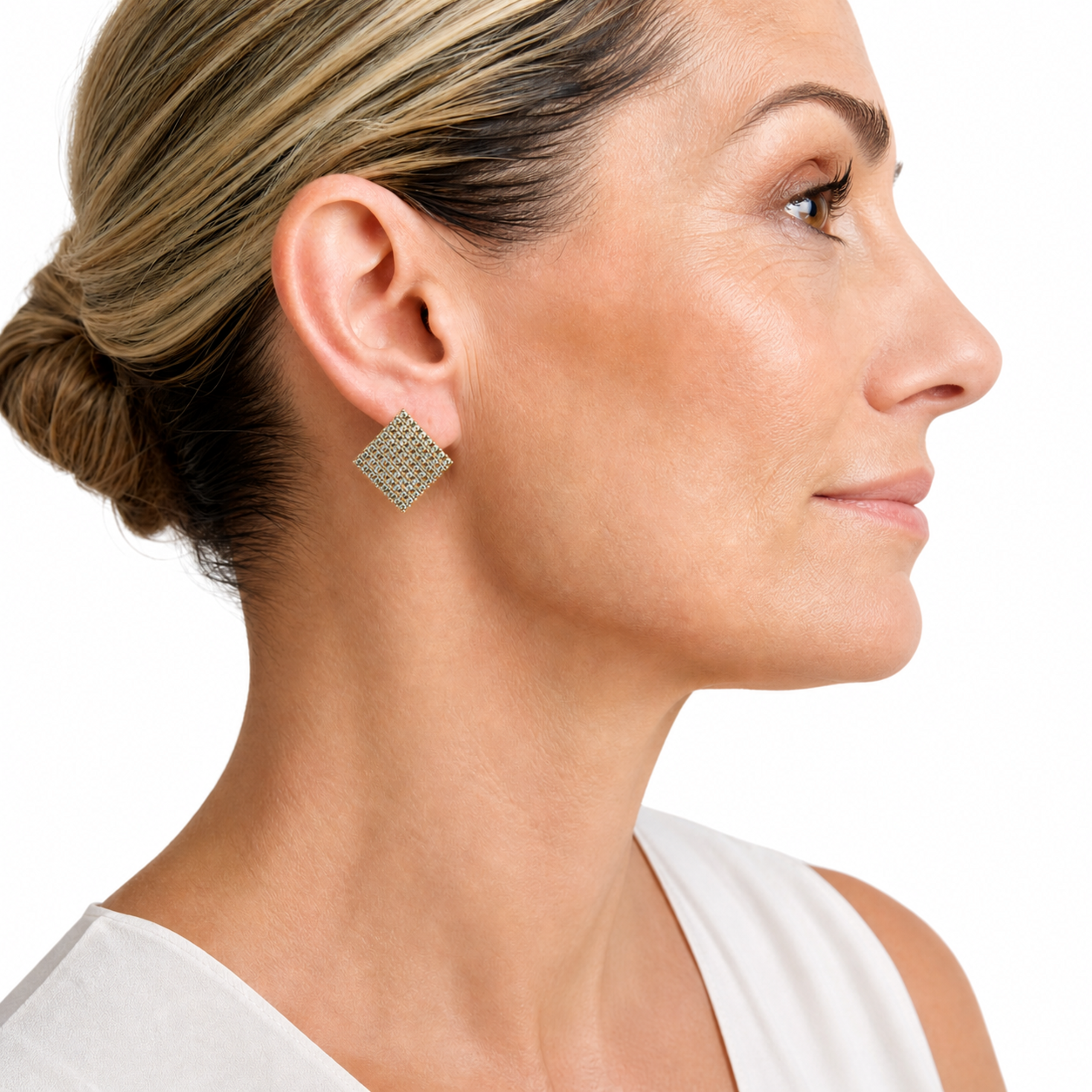 Gold Crystal Pave Diamond-Shape Stud Earrings