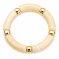 Cream Acrylic Tube Stretch Bracelet with Gold Spacers