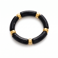Black Acrylic Tube Stretch Bracelet with Gold Spacers