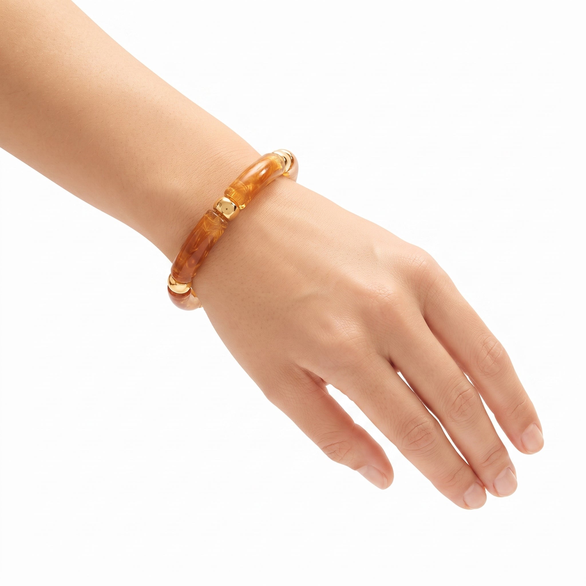 Amber Acrylic Tube Stretch Bracelet with Gold Spacers