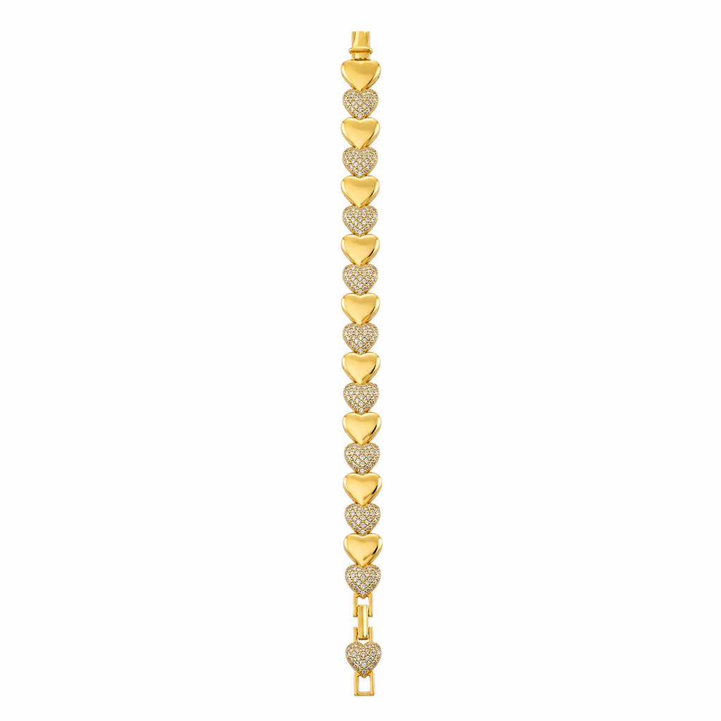 Gold Heart Pave Link Bracelet
