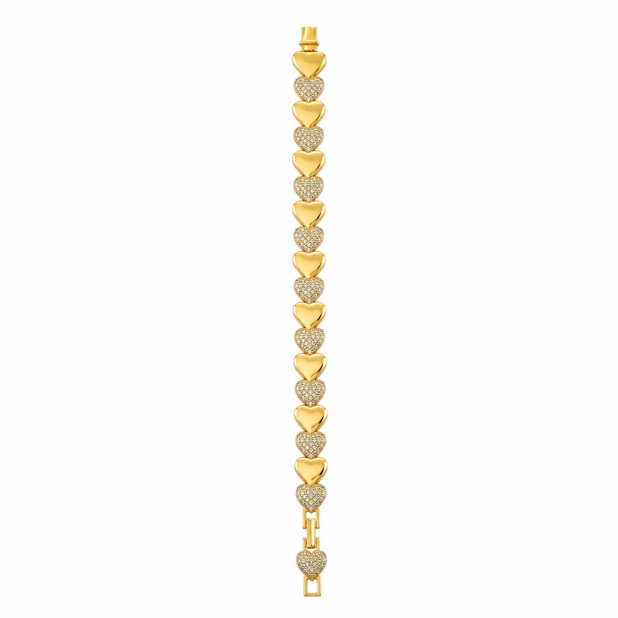 Gold Heart Pave Link Bracelet