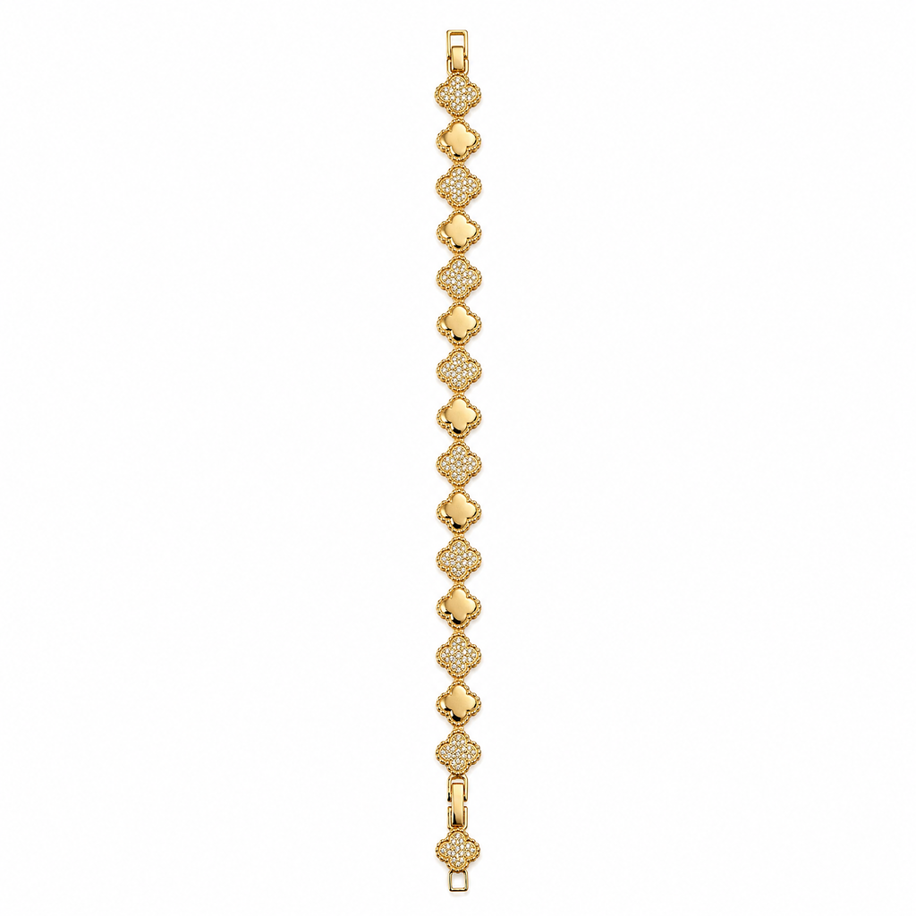 Gold Clover Pave Link Bracelet