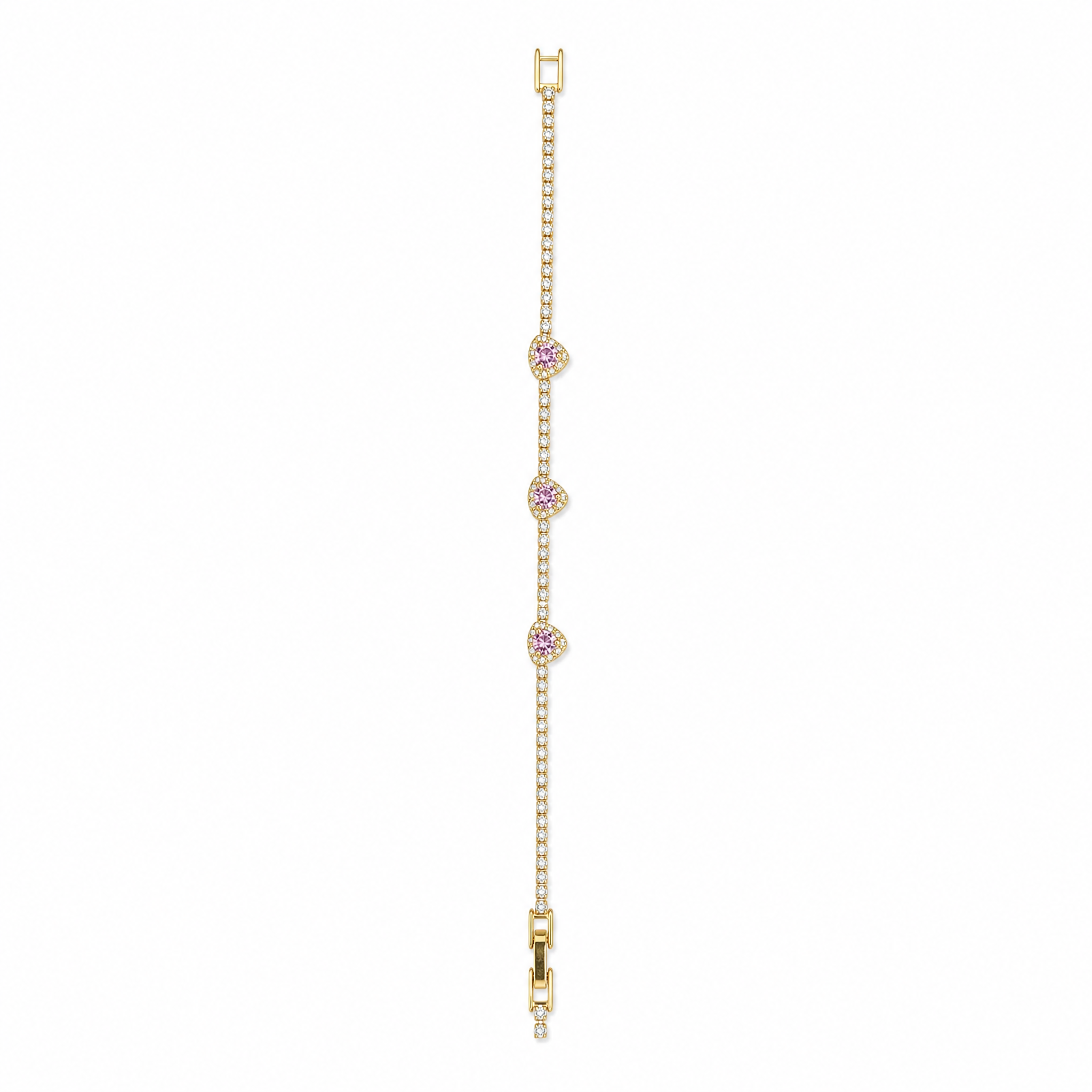 Gold CZ Tennis Bracelet with Pink Heart Stations