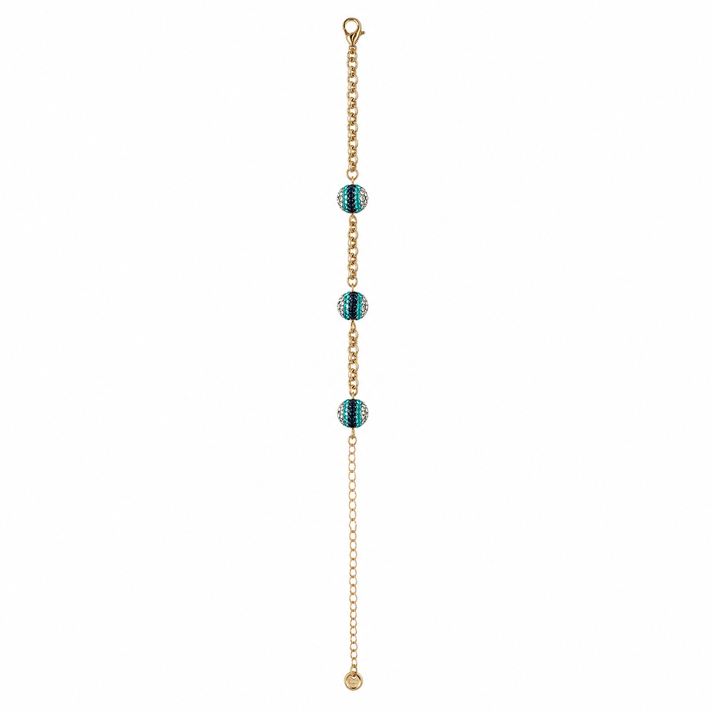 Gold Chain Bracelet with 3 Blue Crystal Balls