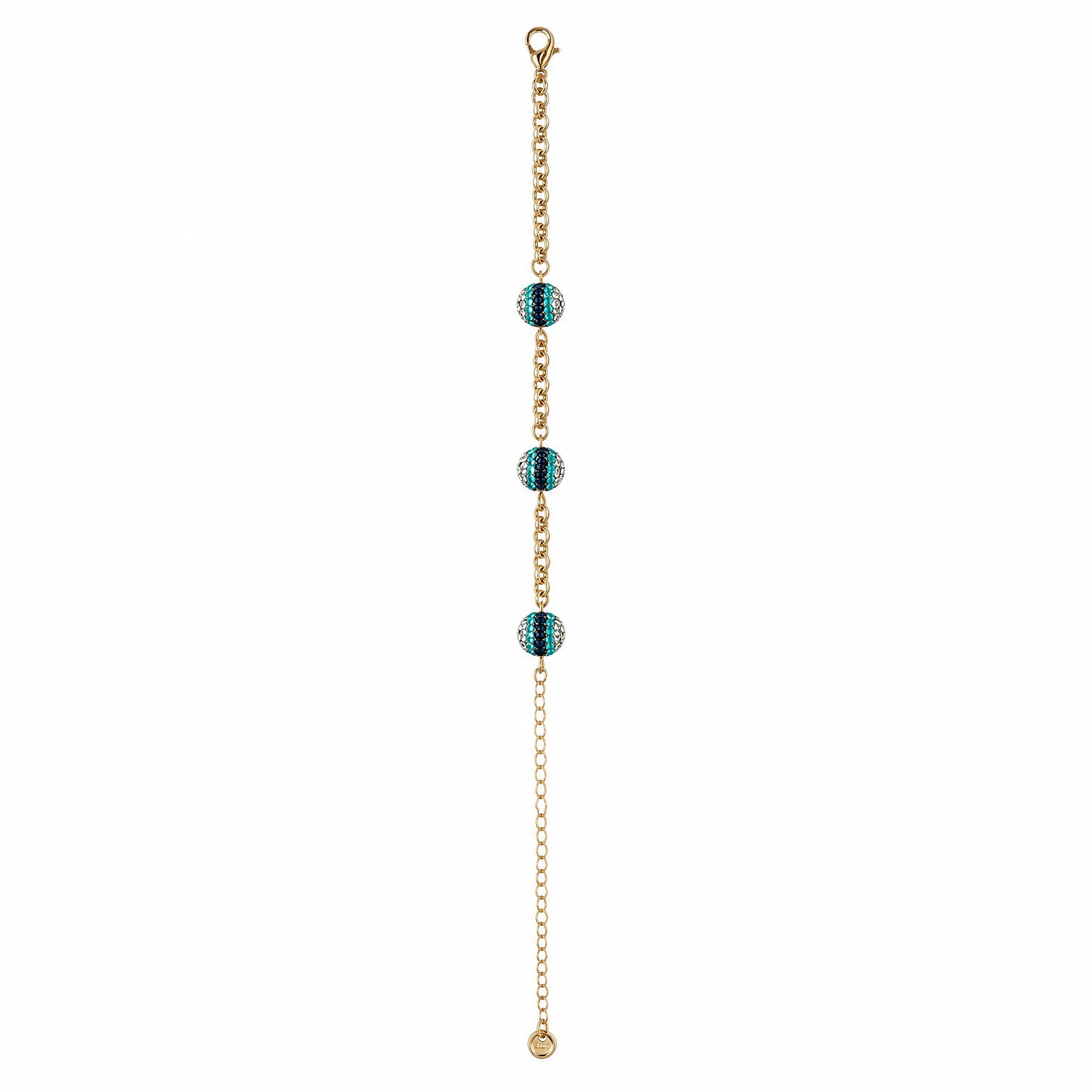 Gold Chain Bracelet with 3 Blue Crystal Balls
