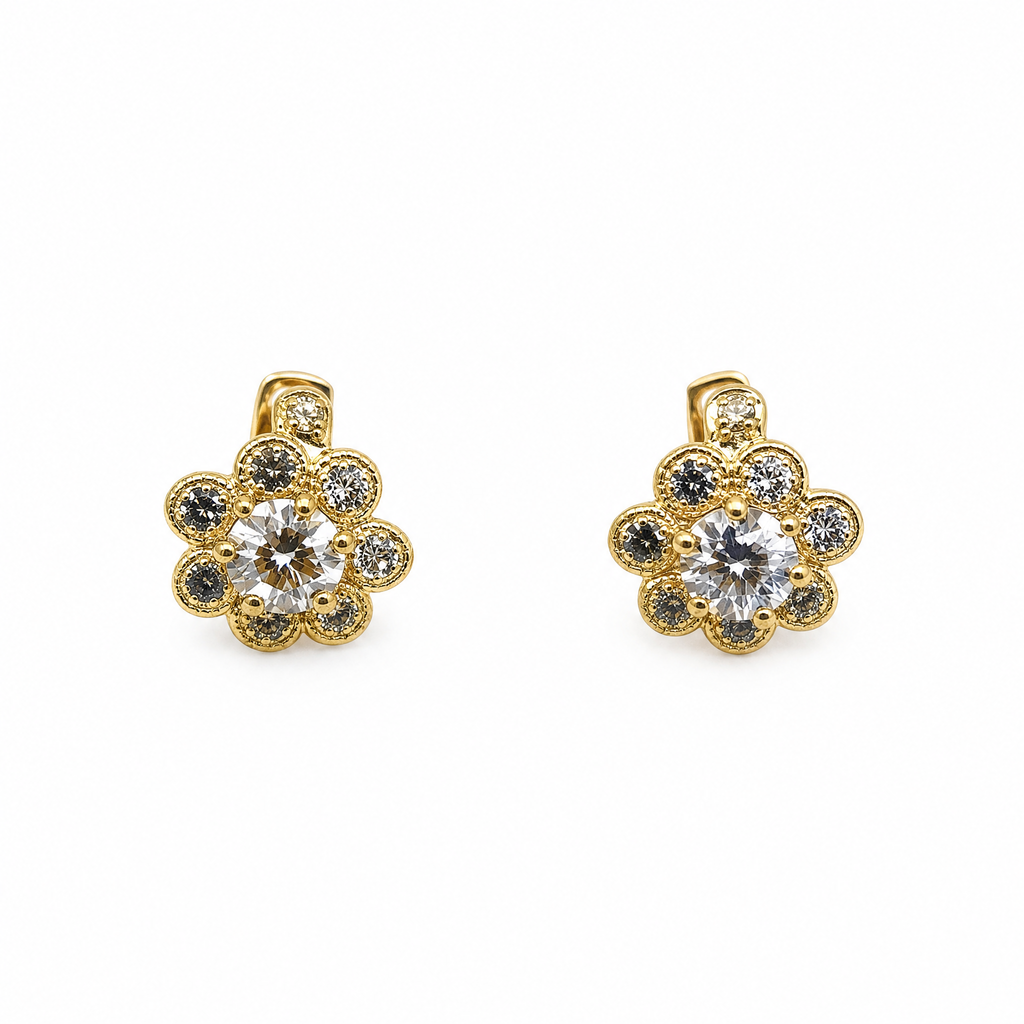 Gold CZ Flower Cluster Earrings