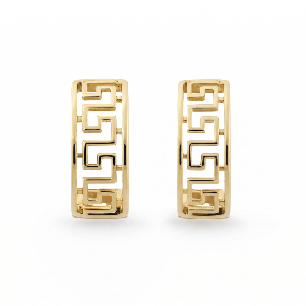 Gold Greek Key Huggie Hoop Earrings