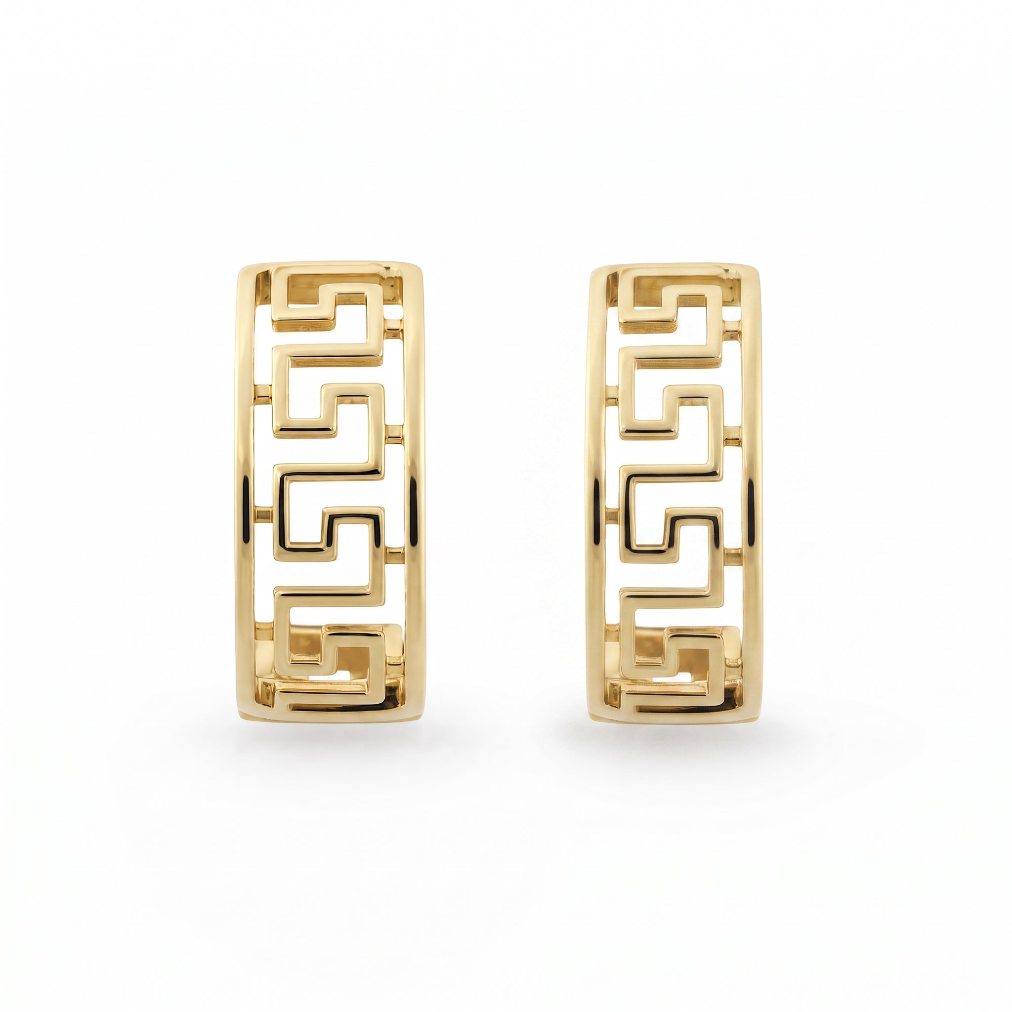Gold Greek Key Huggie Hoop Earrings